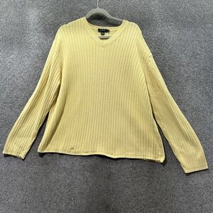 J Crew Pullover Sweater‎ Men XL Yellow Ribbed V Neck Long Sleeve Heavy Cotton